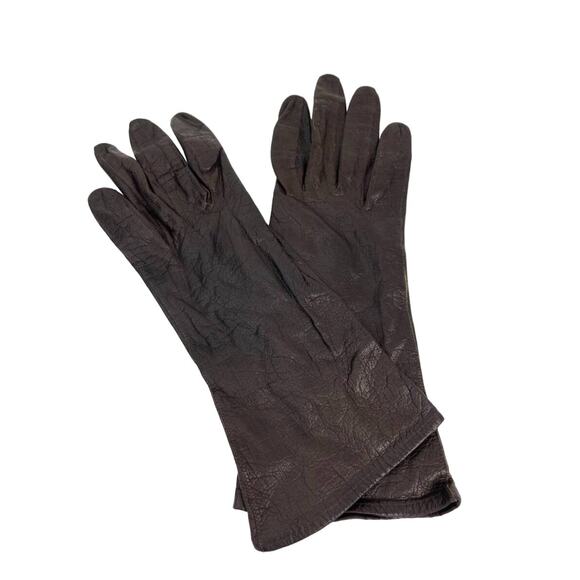 Leather Gloves Womens Size Small Dark Brown Insulated Long Winter Gloves - Picture 1 of 9